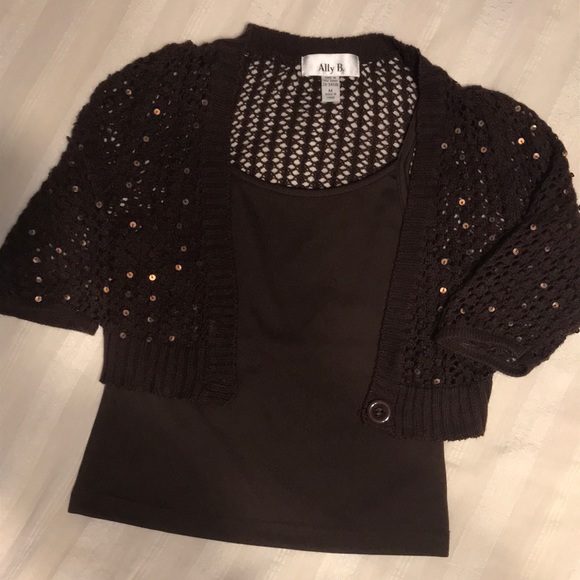 Girls Ally B. Brown and Gold Sequin Sweater Tank - Picture 1 of 8